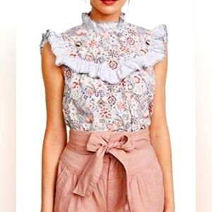 Rebecca Taylor La Vie Lotus Print Ruffle Blouse